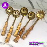 Kit Utensílios Bambu Luxo - 5 Peças - Dourado