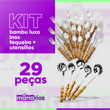 Kit Bambu Luxo Inox 29 Peças - Faqueiro 24 Peças + Utensílios 5 Peças