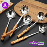 Kit Utensílios Bambu Luxo - 5 Peças - Dourado