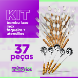 Kit Bambu Luxo Inox 29 Peças - Faqueiro 24 Peças + Utensílios 5 Peças