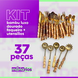 Kit Bambu Luxo Inox 29 Peças - Faqueiro 24 Peças + Utensílios 5 Peças