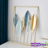 Quadro Minimalista Folhas- Azul e Dourado - Metal