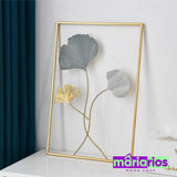 Quadro Minimalista Folhas- Azul e Dourado - Metal