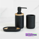 Kit de Banheiro Wood - Preto - 3 Peças